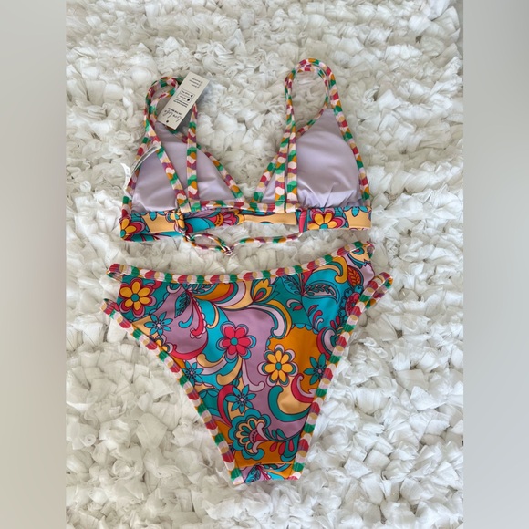 NWT Boho Wavy Striped Strappy V-Neck Top & Cutout Bikini Set SIZE SMALL - Picture 8 of 17